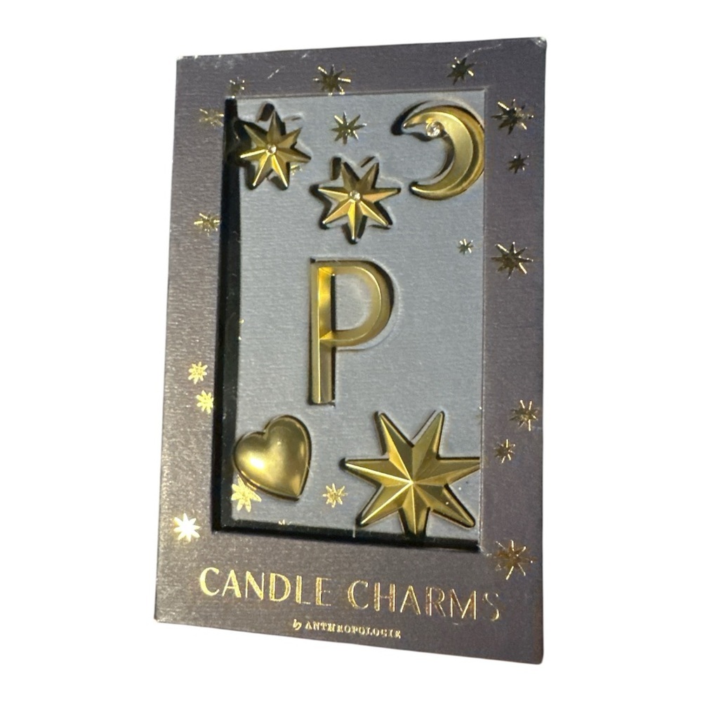 Anthropologie Monogram Candle Charms Gold Letter “P” New In Box Stars Moon - Picture 2 of 4